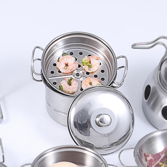 Lizheee Kids Play Kitchen Toys Cookware Cooking Utensils Pots Steamer Pans Wooden Games for Toddlers 1-3