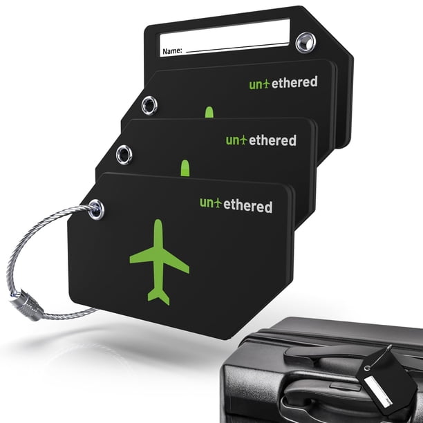 Juego de etiquetas de equipaje Untethered, paquete de 4 para maletas y bolsos