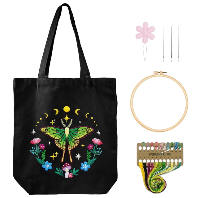Kit de bordado Nuberlic, bolsa de lona con estampado de mariposas