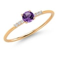 thumbnail image 3 of Gem Stone King 10K Yellow Gold Purple Amethyst and White Lab Grown Diamond Engagement Ring for Women (0.20 Cttw, Round 3.5MM, Gemstone February Birthstone, Size 6), 3 of 5