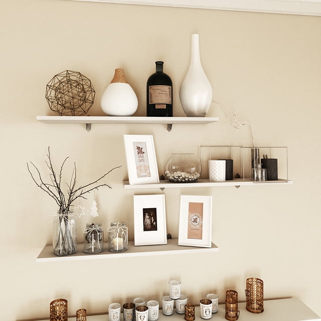 Repisa − Santiago. Juego De 3 Repisas Organizadoras Tipo Flotante De Pared 80x20 Cm, Incluye Ménsulas, Tornillos Y Taquetes. Cada Repisa Aguanta 25 Kg. (Blanco texturizado)