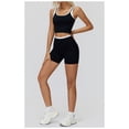 thumbnail image 3 of PISONIC Women Two Piece Workout Sets Color Block Backless Tank Top and High Waist Booty Lifting Shorts Gym Yoga Active Outfits, 3 of 7
