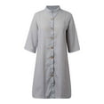 thumbnail image 4 of Hwmodou Female Dresses Elegant Women Fashion Versatile Striped Print Button Dress Casual Loose Shirt Dress Office Work Sundress For Woman Homwear Summer Dresses, 4 of 5