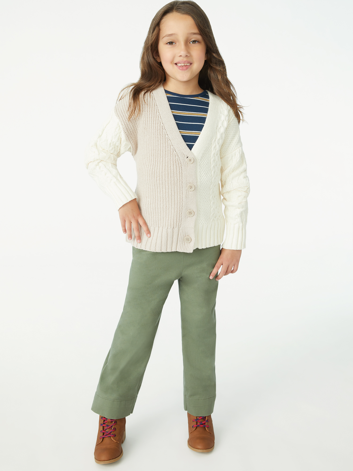 Free Assembly Girls Cable Knit Grandpa Cardigan, Sizes 4-18 - image 2 of 5