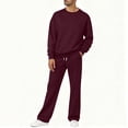 thumbnail image 3 of Men Athletic Outfit Sets Men's Fleece 2-Piece Crew Sweatshirt and Open Bottom Sweatpants with Pocket Set(Wine, S), 3 of 10