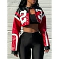 thumbnail image 2 of Women's Red Faux Leather Bomber Jacket – Short Zip-Up Coat for Party Christmas  New Year Outfits, 2 of 6