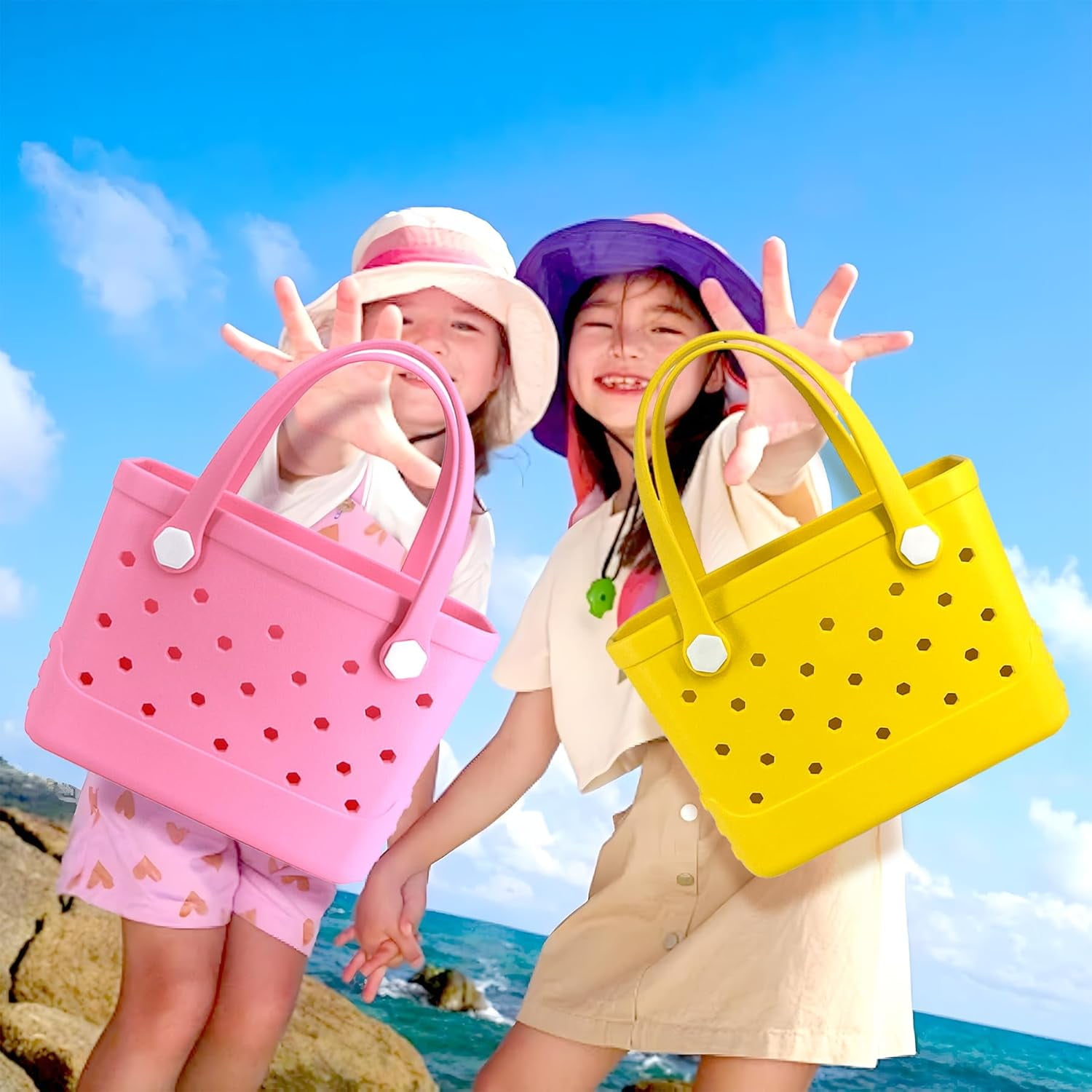 ROVTIULI Waterproof Sandproof Beach Bag for Women - Small Portable Plastic Rubber Tote, Washable Open Top Handbag for Outdoor Travel