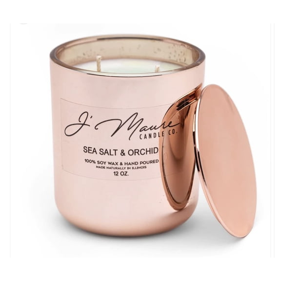 J' Maure Candle Co.100% Soy 12 oz Luxury Glass Candles (Sea Salt & Orchid) Soy Wax