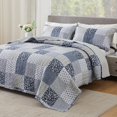 thumbnail image 2 of Navy Blue Gray King Size Bedspread Set, 3 Piece Quilt Set Patchwork Plaid Bedding Quilted Coverlet Set Reversible Lightweight Microfiber Bed Cover Comforter with 2 Pillow Shams, 2 of 8