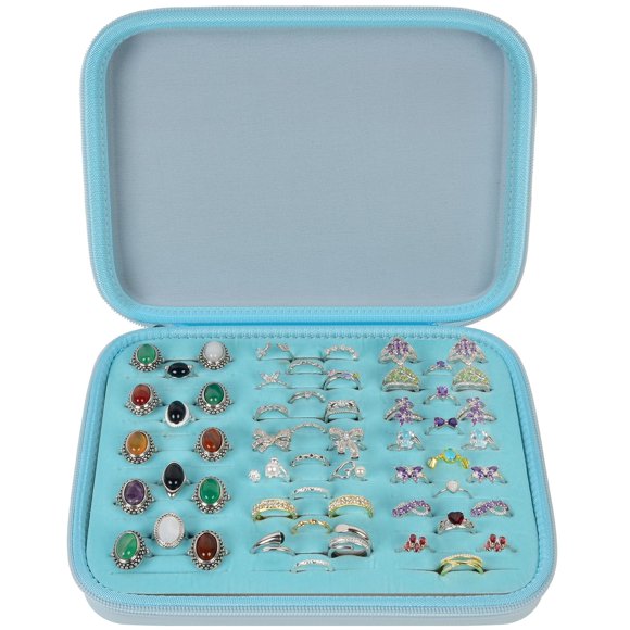 Organizador de Joyas GWCASE Estuche para Anillos con 42 Ranuras Azul