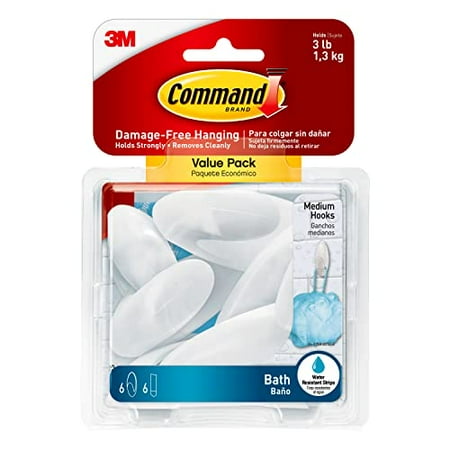 

Command BATH18-6ES Organize Damage-Free Bath Towel Hook Value Pack Medium Frosted