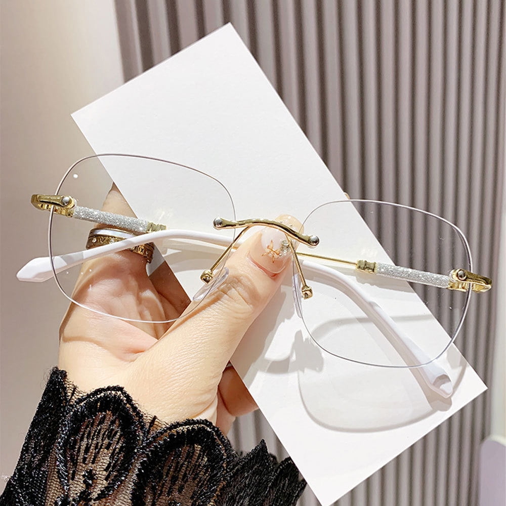2 Pairs of Ultra Light Rimless Bling Photochromic Gray Square Frameless Gold Reading Glasses 3.00 for Women Blue Light Blocking Readers +3.0 UV