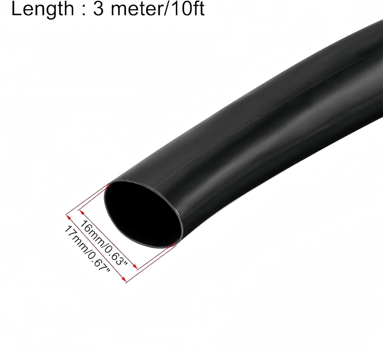 FEFEFW-16mm x 7mm x 3m PVC Tube Wire Harness Tubing High Temperature Resistant Cable Management Cable Sleeve,Black,1PC