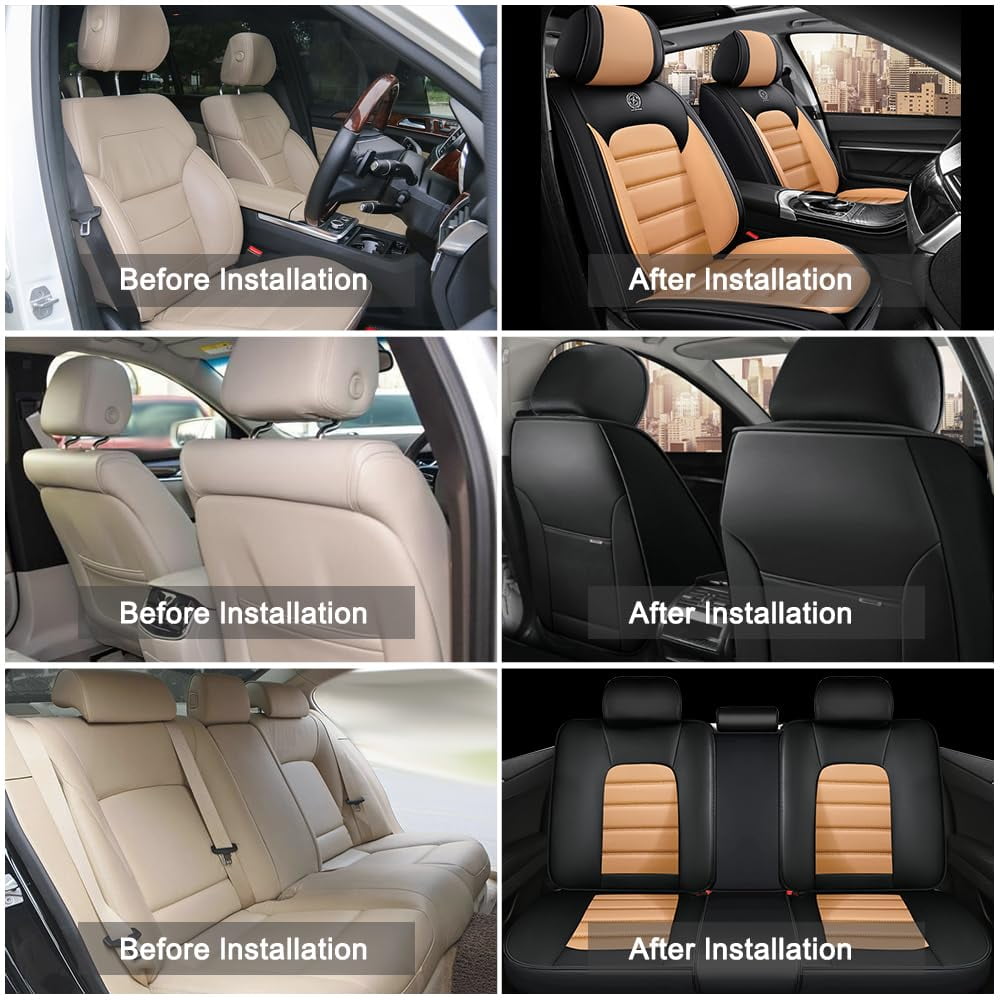 AFUNTIO Leather 5 Seat Covers for Jeep 99% Models,Car Seat Cushions Full Set,Waterproof Car Sit Protectors,Nonslip Interior Accessories(Black and Orange)