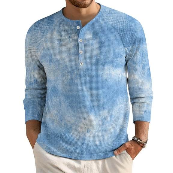 JGNGSHN Mens Henley Tops Long Sleeve Button Shirts Casual Waffle Basic Lightweight Gradient Pullover
