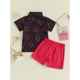 thumbnail image 3 of Toddler Baby Boy Valentines Day Outfits Short Sleeve Heart Print Shirt + Shorts Set, 3 of 8