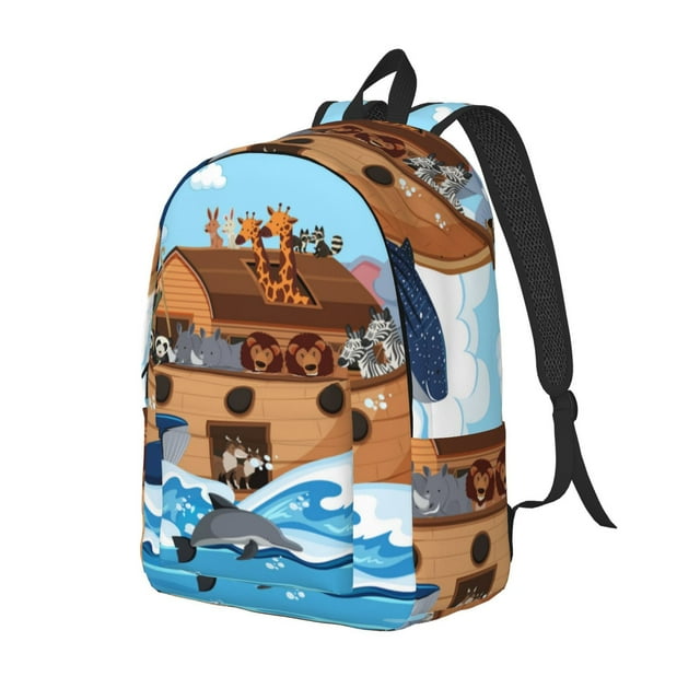 Easygdp Animals on Noah's Ark for Durable Canvas Laptop Backpack - Adjustable Shoulder Strap, Large Capacity, Fits 15-17in Laptops, for School, Work, Travel-Medium
