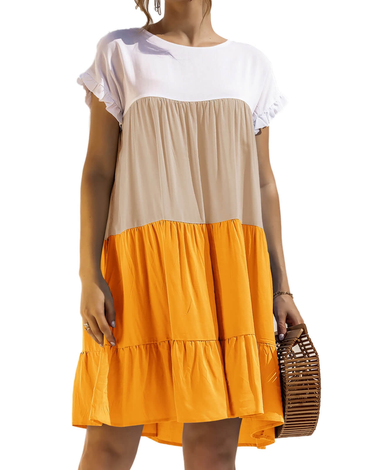 Summer Dresses for Women 2022 Color Block Splicing Sundresses Plus Size ...