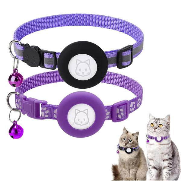 Juego de 2 collares reflectantes Airtag para gatos con cascabeles 2 piezas violeta