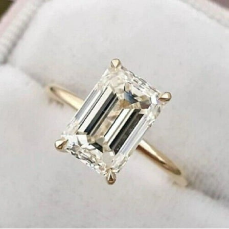3 Ct Emerald Cut Lab-Created White Diamond Engagement Ring 14K Yellow Gold Plated