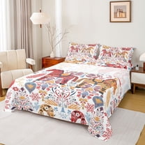 jejeloiu Vintage Flower Print Twin Sheet Sets,Kawaii Boho Horse Bedding For Men Women 3 Pieces