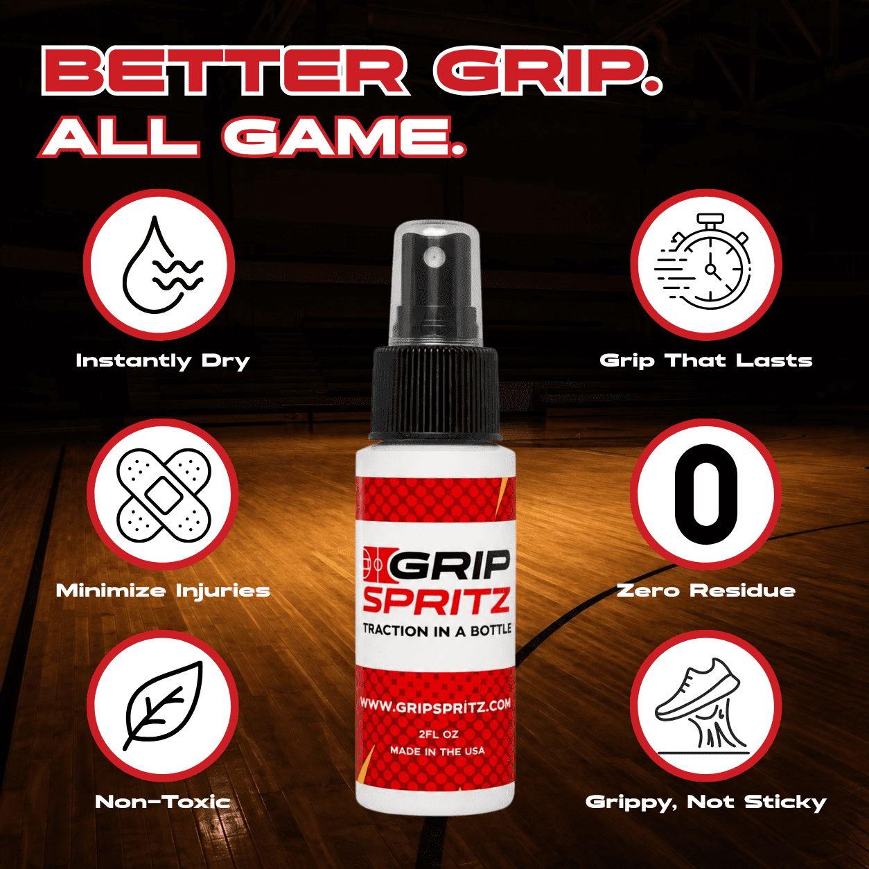 Grip Spritz Basketball Shoe Grip Spray | 2oz Bottle - Full Season Supply | Clean, Restore, Rejuvenate Traction on Any Court
