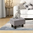 thumbnail image 3 of IVV Storage Ottoman, Linen Upholstered Footrest with Flip Tray Top and Solid Wood Legs, Small Coffee Table Foot Stool for Sofa Couch, Living Room, 300LBS Weight Capacity, Gray, 3 of 6