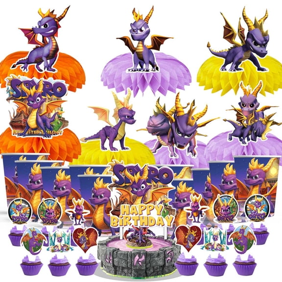 Spyro the dragon Party Supplies Decor Cups Fans Decorations Honeycomb Centerpieces Cake Toppers