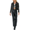 thumbnail image 2 of INSPIRE CHIC Women's Holographic Shiny Zipper Biker Metallic Jackets M Black, 2 of 5