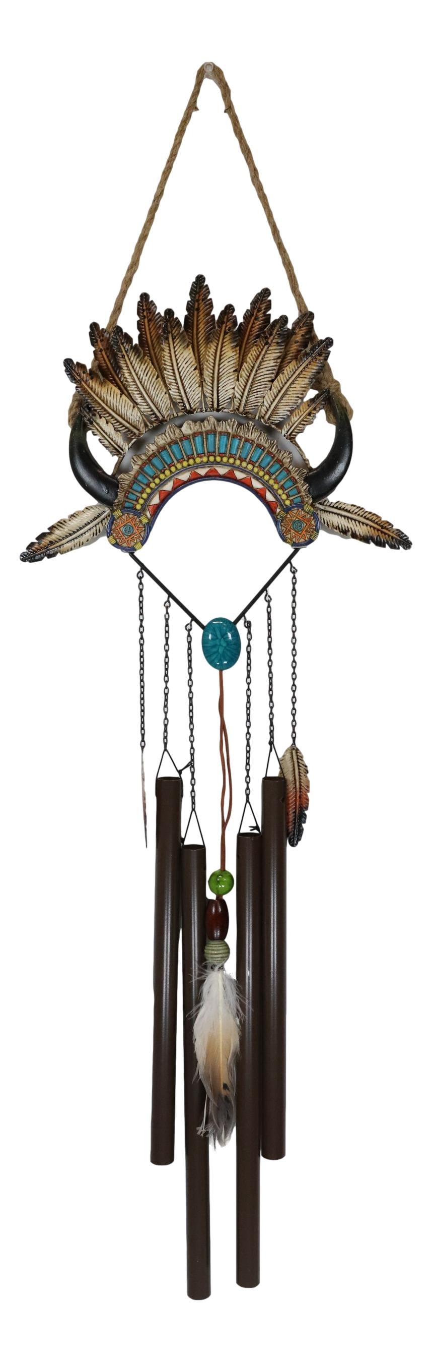 Southwest Headdress Feathers Turquoise Rocks Wind Chime