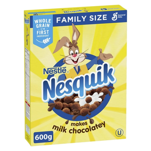 Nesquik Chocolate Kids Breakfast Cereal, Family Size, Whole Grains, 600 g, 600 g