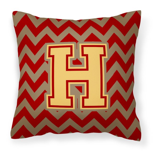 "Treasures CJ1048-HPW1414 Letra H Chevron granate y almohada decorativa de tela dorada, 14" H x 14" W, multicolor" Caroline's Treasures CJ1048-HPW1414