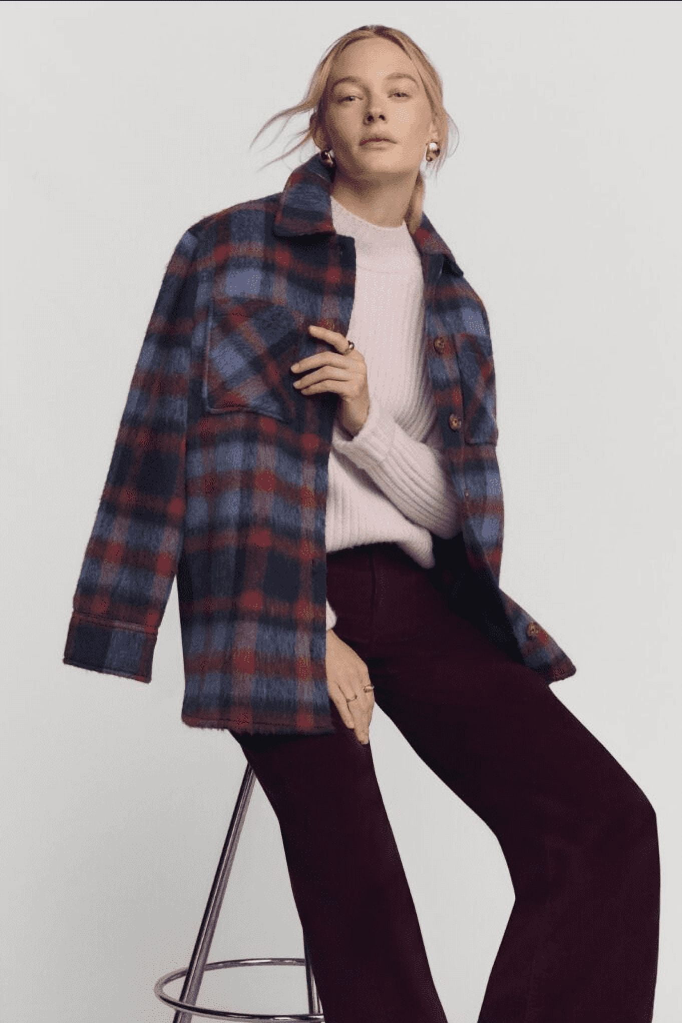 Time and Tru Women's Brushed Plaid Shacket, Sizes XS-XXXL