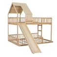 thumbnail image 4 of Harper & Bright Designs Floor House Bunk Bed Frame Full XL Over Queen Size with Slide, Wood Bunk Bed Frame with Roof for Boys and Girls, Natural, 4 of 10