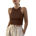 thumbnail image 5 of Women's Solid Color Ribbed Sleeveless Tank Top Coffee S, 5 of 5