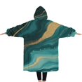 thumbnail image 2 of Oversized Wearable Blanket Hoodie,Teal Gold Marble Pattern Sherpa Blanket Hoodie with Super Pockets,Super Warm Fuzzy Pullover for Women & Men, 2 of 6