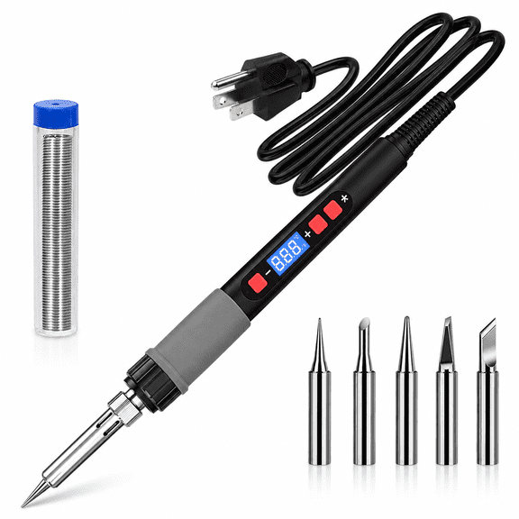 90W Digital Soldering Iron Kit Adjustable Temperature LCD Soldering Iron with 5 Tips Ceramic Fast Heating Electric Welding Tool for Electronics Repair DIY Circuit Board