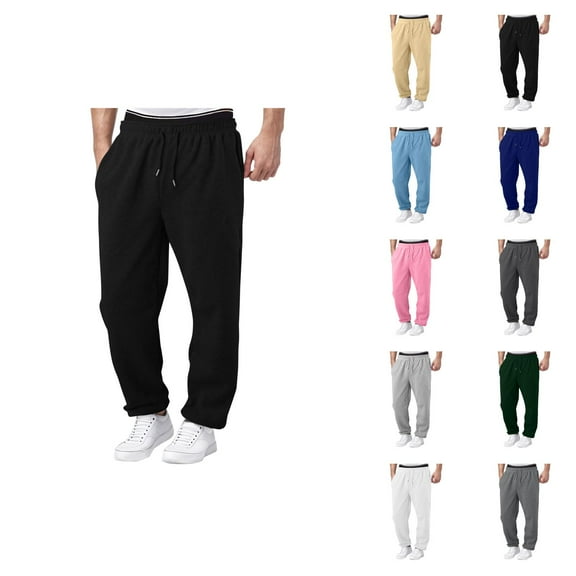 Mens Sweatpants 2026 Trendy Elastic Waist Drawstring Relaxed Fit Wide Leg Casual Pants Trousers with Pockets