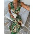 thumbnail image 3 of Cévolie Womens Sleeveless V-Neck Green Animal Print Maxi Dress, 3 of 6