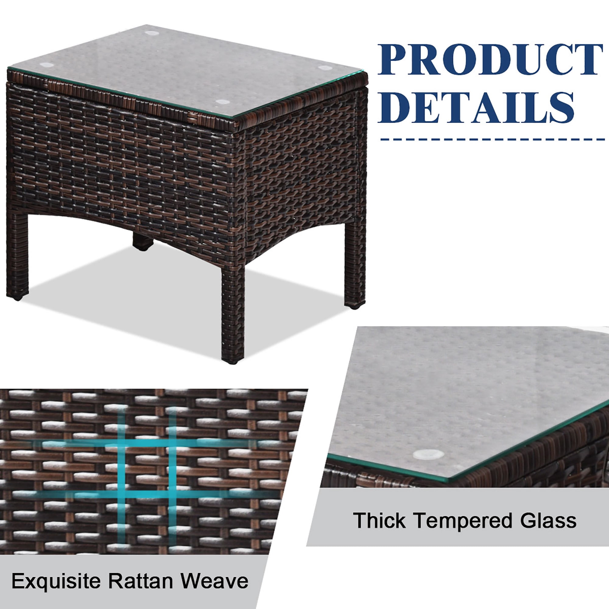 Costway 3PCS Outdoor Rattan Conversation Set Patio Garden Cushioned Sofa Chair Navy