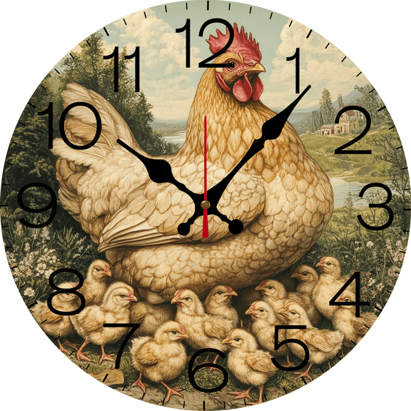Eveokoki Wall Clock 12 Inch Non-Ticking Clocks Chicken With Red Beak Round Wall Hanging Clock Battery Operated for Bedroom Living Room Kitchen Office
