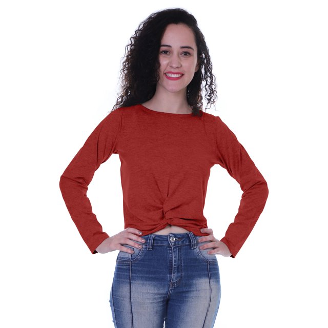 Moomaya Haut Court à Manches Longues avec Nœud devant pour Femmes T-Shirt d'Été Uni
