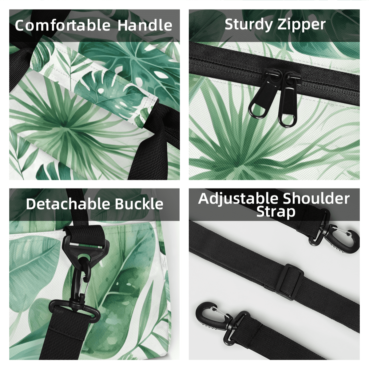 Herdesigns Green Leaves Sports Duffle Bag for Women & Men, Green Palm Monstera Leaf Gym Bag Dance Bag Overnight Bag Carry On Weekender Travel Bag