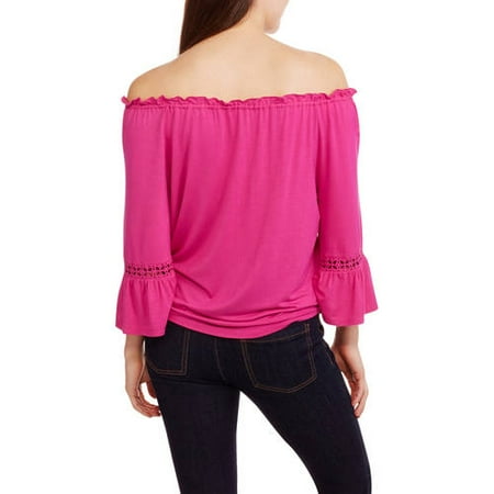Tie Front Chiffon Blouse - JPR Premium Women's Tie Front Peasant Blouse