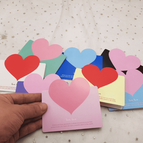 48 Pcs Heart Greeting Card Set, Assorted Color Love Note Cards with Romantic Quotes, Small Heart Cards for Valentine's Day Birthday Wedding Anniversary, Bulk Love Notes for Flowers