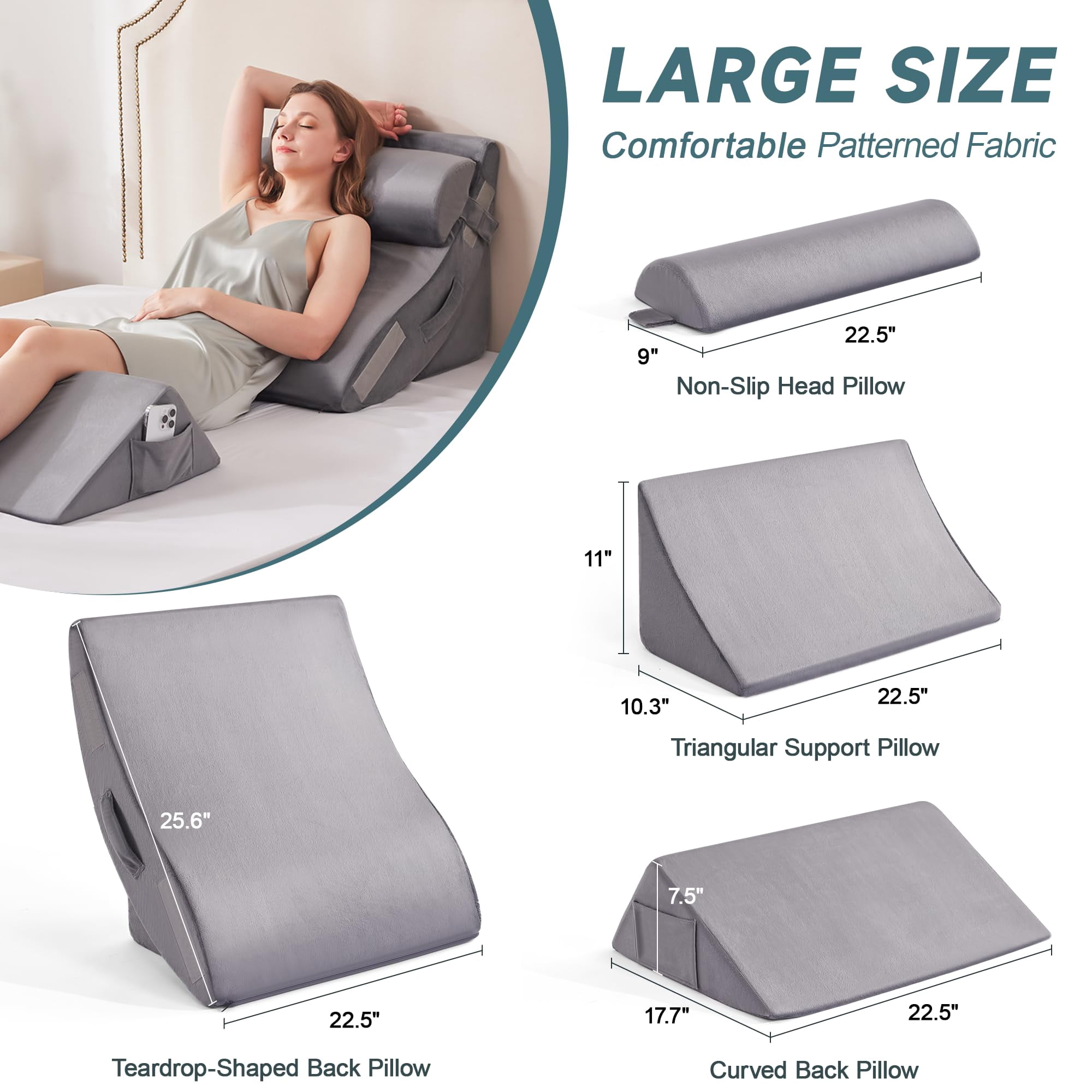 4pcs Bed Wedge Pillow Set For Sleeping - Pillows After Body Neck And Leg  Triangle & Acid Reflux