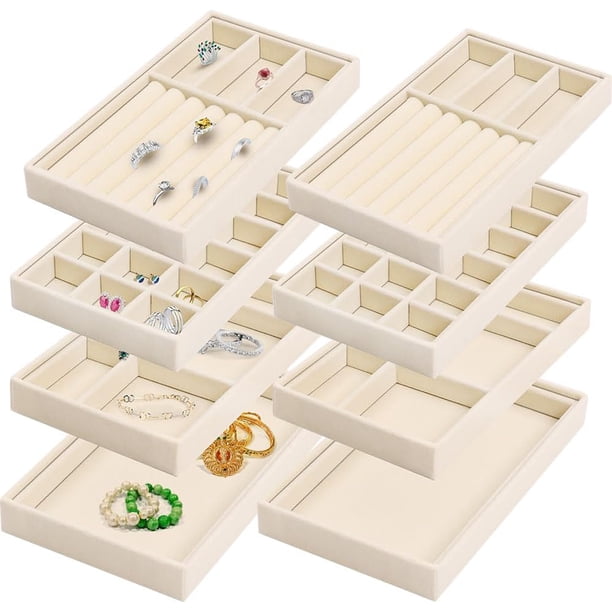 Joyería Multifuncionales Caja, 8 Piezas Bandeja de Joyería de Terciopelo Apilable, Organizador de Cajones de Joyería, Bandejas de Terciopelo para Joyas
