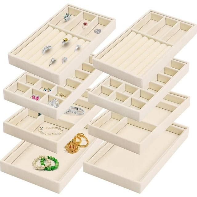 Joyería Multifuncionales Caja, 8 Piezas Bandeja de Joyería de Terciopelo Apilable, Organizador de Cajones de Joyería, Bandejas de Terciopelo para Joyas