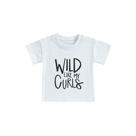 

Qtinghua Toddler Baby Girl Short Sleeve T-Shirt Wild Like My Curls Letters Crewneck Cotton Tees Tops Summer Clothes White 4-5 Years
