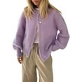 thumbnail image 1 of Cardigan Uni pour Femme, Duveteux, à Manches Longues, Chandail à Boutons, 1 of 7